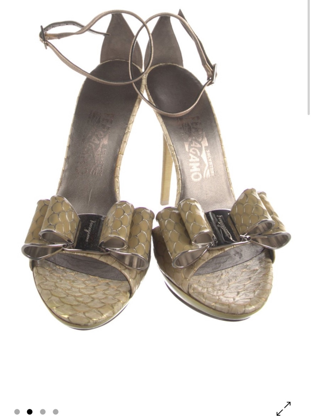 Salvatore Ferragamo Gold-Tone Bow Ankle-Strap Heels